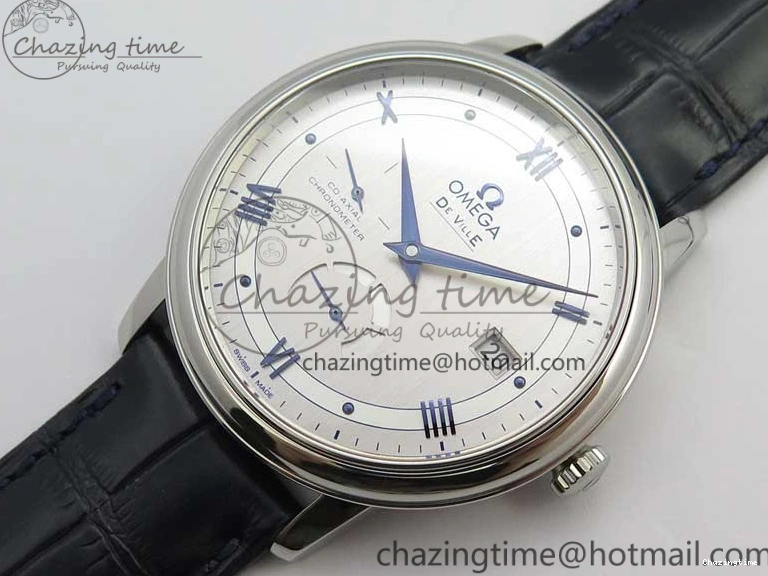 1218 Timeless De Ville Prestige Real PR SS ZF 1:1 Best Edition Gray Dial Blue Markers on Blue Leather Strap MIYOTA 7936